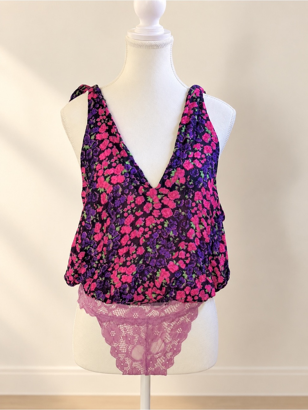 Intimately Free Floral Draped Lace Bodysuit Size Small